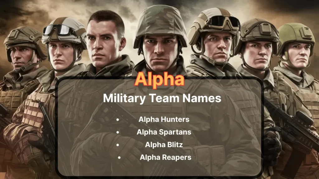 alpha military team names